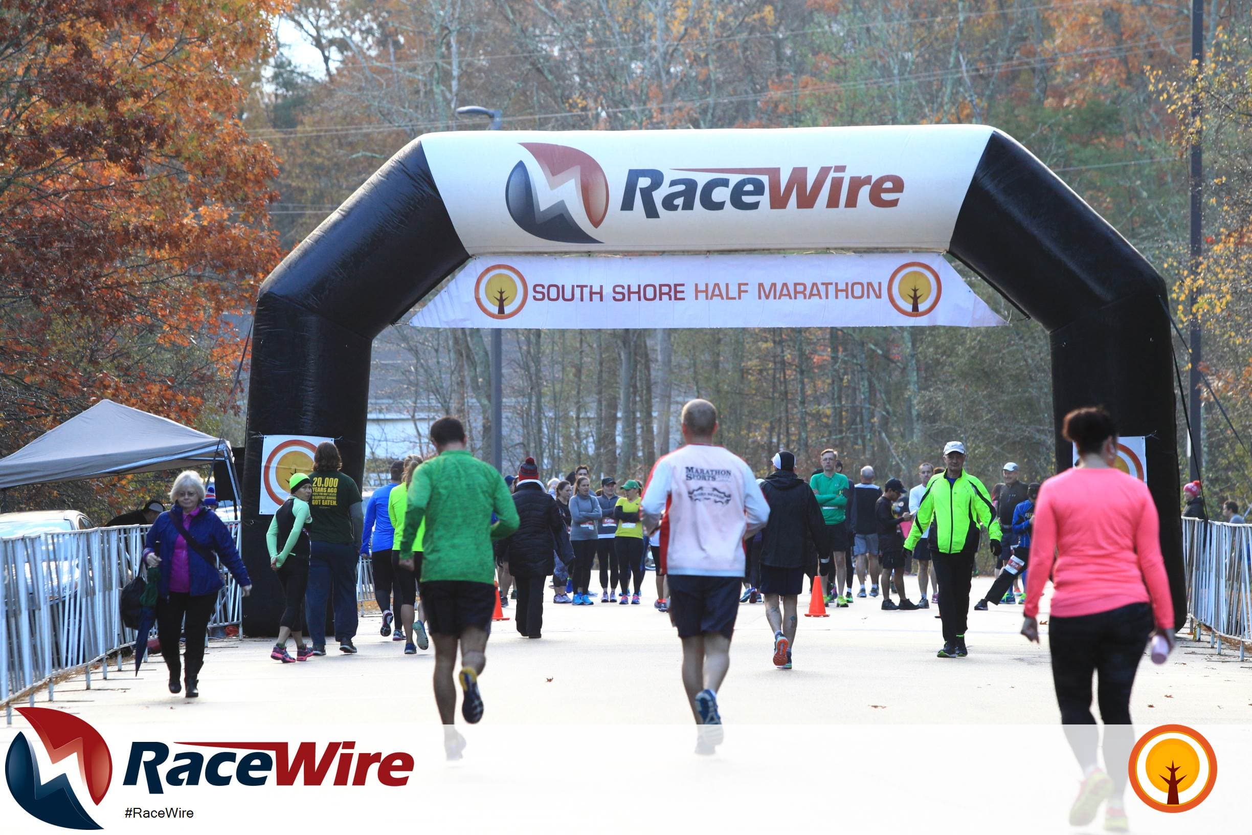 Runners on a scenic fall New England road